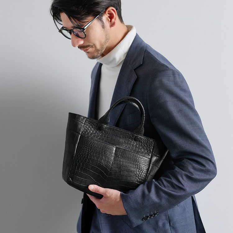 メンズ　クロコダイル　トートバッグ　ショルダー付 sankyo shokai [5%off]クロコダイル ミニトートバッグ メンズ