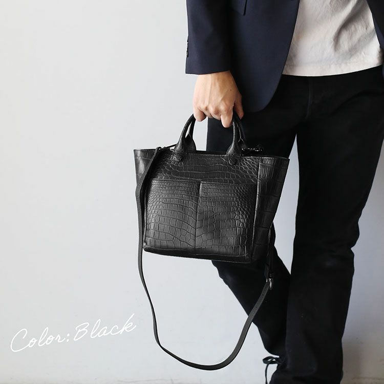 クロコダイルトートバッグブラック