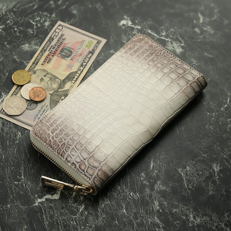 ヒマラヤクロコダイルラウンドファスナー長財布レディース一枚革センター取り