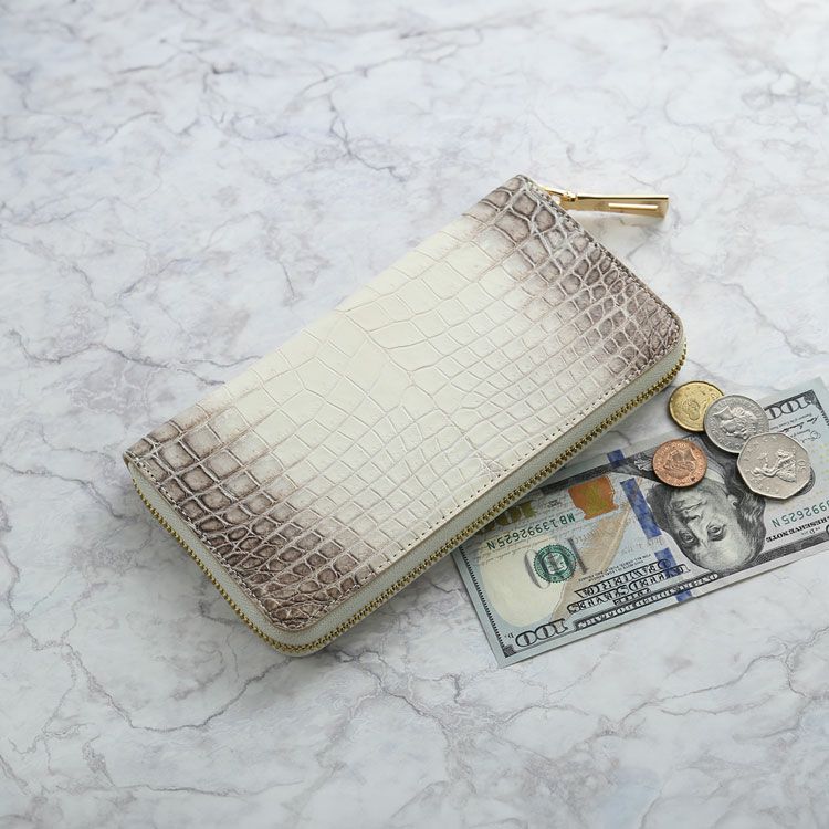 ヒマラヤクロコダイル ラウンドファスナー 長財布 メンズ 一枚革 センター取り