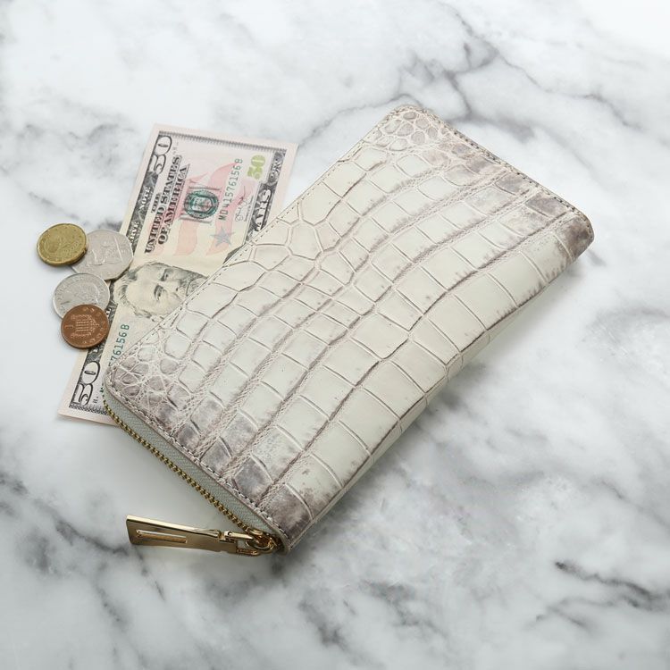 ヒマラヤクロコダイルラウンドファスナー長財布メンズ一枚革センター取り