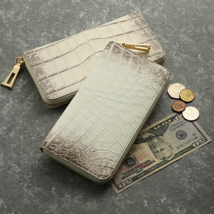 ヒマラヤクロコダイルラウンドファスナー長財布メンズ一枚革センター取り