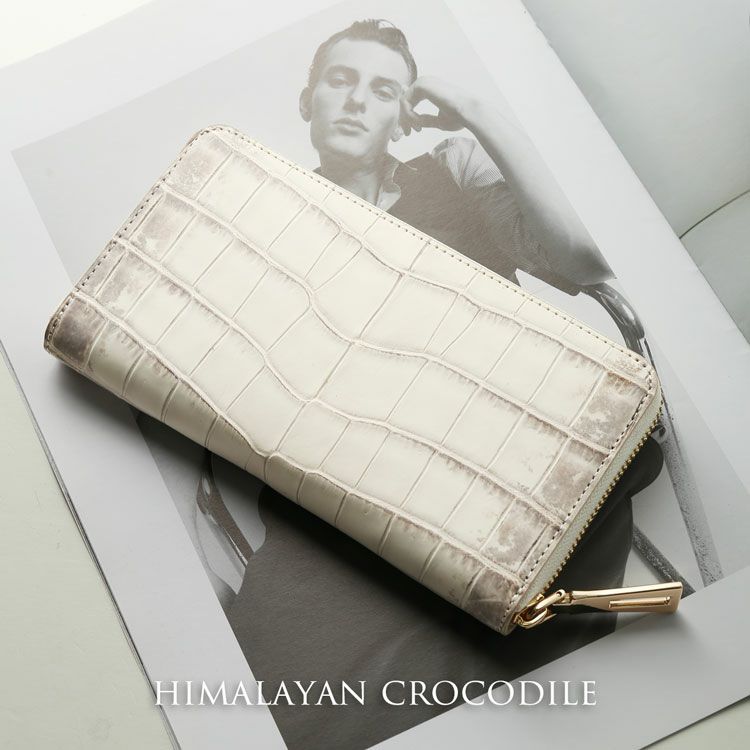 ヒマラヤクロコダイルラウンドファスナー長財布メンズ一枚革センター取り