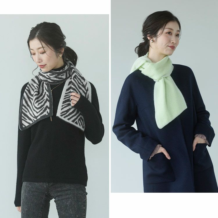 カシミヤ100%ニットマフラーレディースショートマフラー