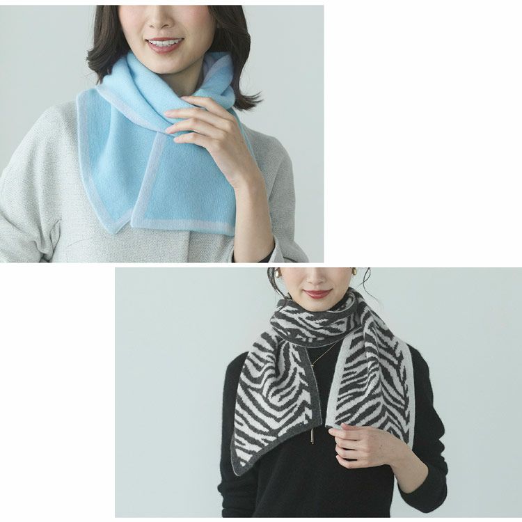 カシミヤ100%ニットマフラーレディースショートマフラー
