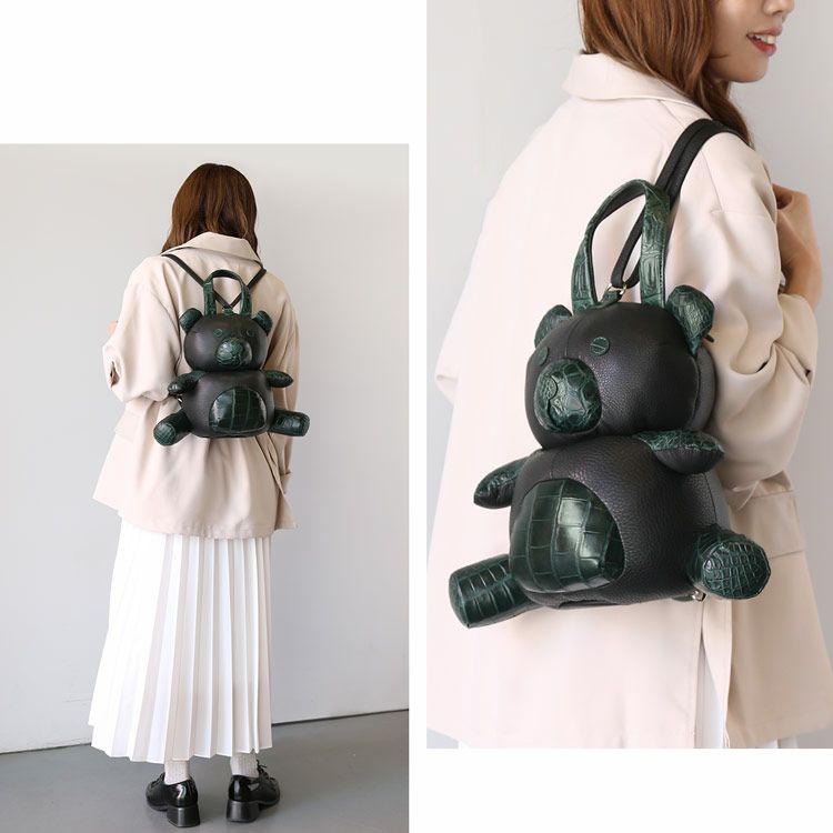 希少　未使用VERSUS VERSACE リュック　ぬいぐるみ　クマ　ブラック黒 black_vegan_leather_large_bear