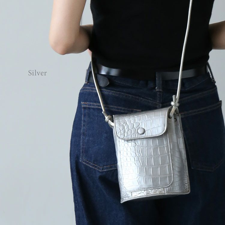 クロコダイルミニショルダーバッグレディースシルバー