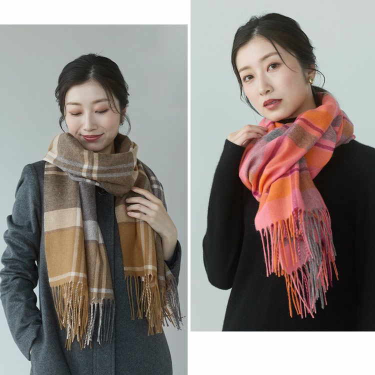 チェック柄カシミヤ100%ストール大判