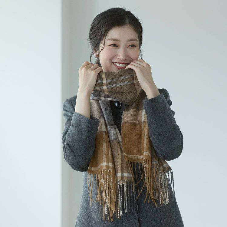 チェック柄カシミヤ100%ストール大判
