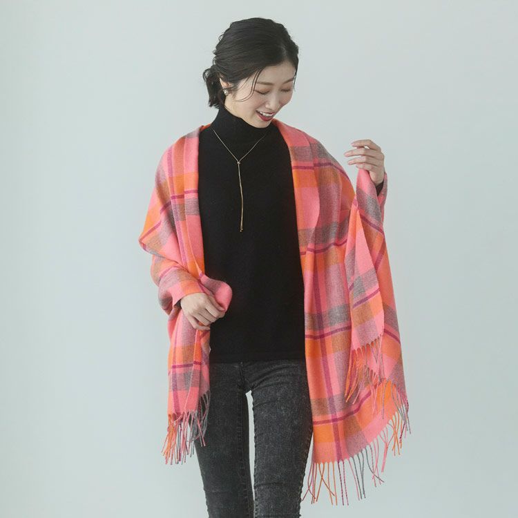チェック柄カシミヤ100%ストール大判