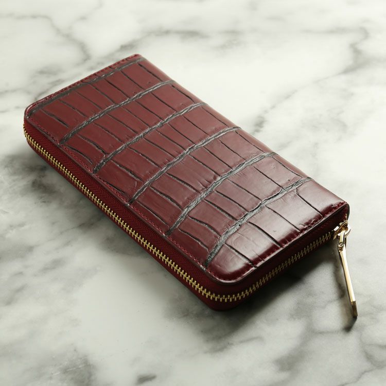 クロコダイル長財布レディースマット加工ラウンドファスナー財布本革鰐皮