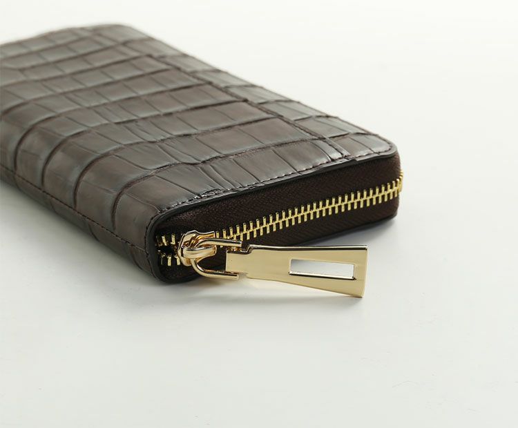 クロコダイル長財布レディースマット加工ラウンドファスナー財布本革鰐皮