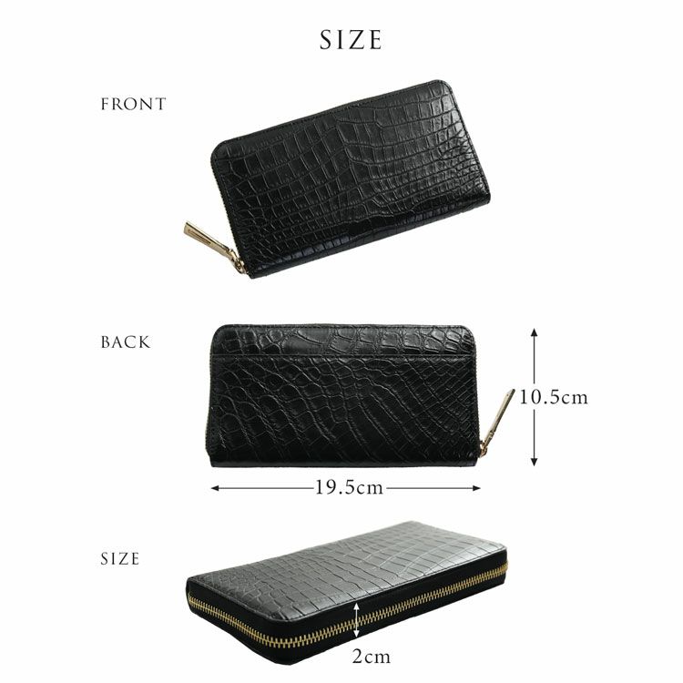 クロコダイル長財布レディースマット加工ラウンドファスナー財布本革鰐皮