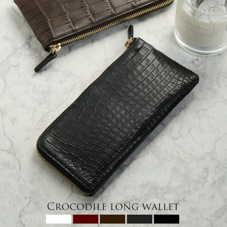 ナイルクロコダイルL字ファスナー長財布レディースマット加工スリム財布