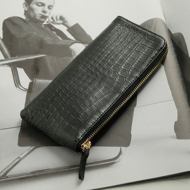 ナイルクロコダイルL字ファスナー長財布レディースマット加工スリム財布