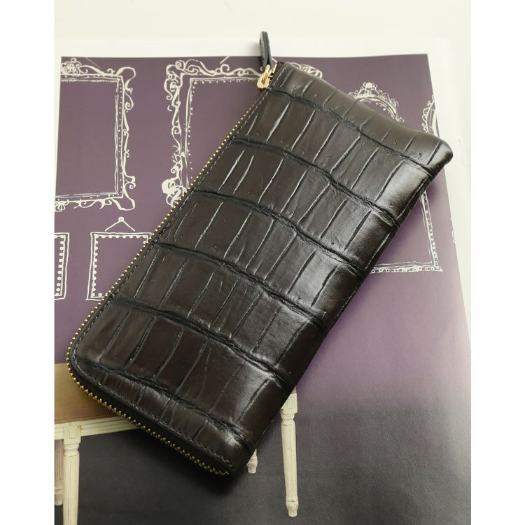 ナイルクロコダイルL字ファスナー長財布レディースマット加工スリム財布
