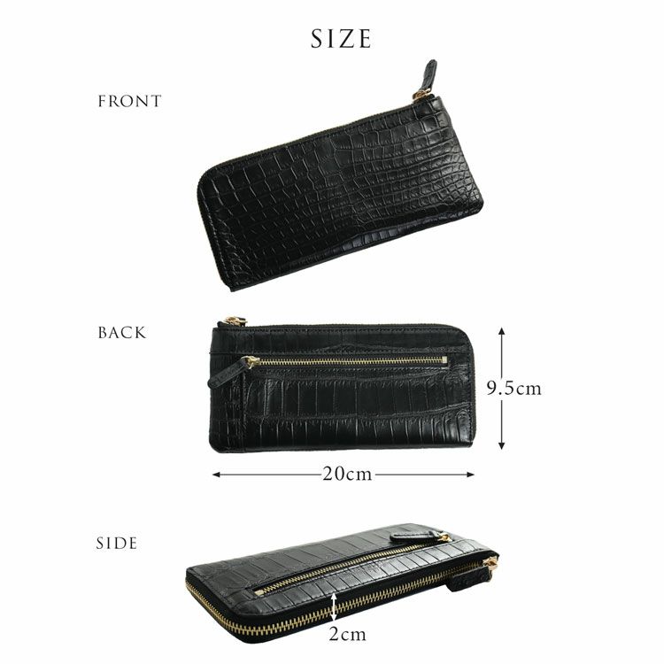 ナイルクロコダイルL字ファスナー長財布レディースマット加工スリム財布