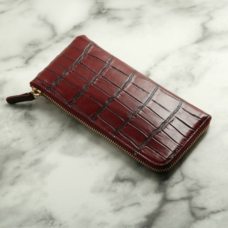 ナイルクロコダイルL字ファスナー長財布レディースマット加工スリム財布