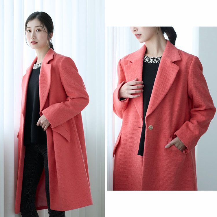 チェスターコートウール混レディースロングアウター秋冬ロングコート