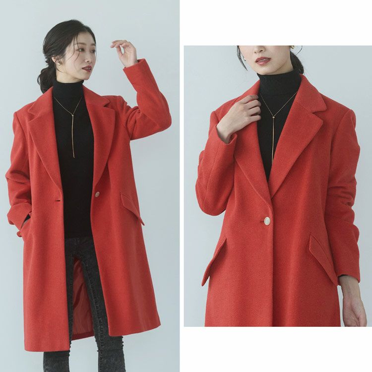 チェスターコートアンゴラウール混レディースロングアウターロングコート