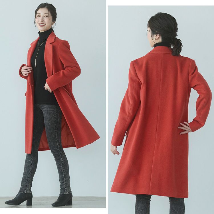 チェスターコートアンゴラウール混レディースロングアウターロングコート