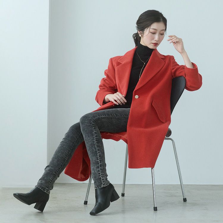 チェスターコートアンゴラウール混レディースロングアウターロングコート