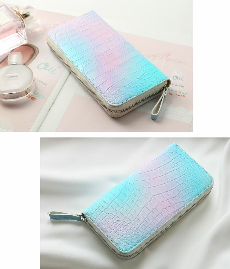 クロコダイルパステルカラーグラデーションデザインラウンドファスナー長財布マット