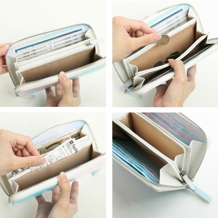 クロコダイルパステルカラーグラデーションデザインラウンドファスナー長財布マット