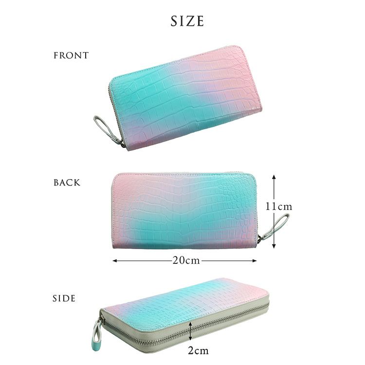 クロコダイルパステルカラーグラデーションデザインラウンドファスナー長財布マット