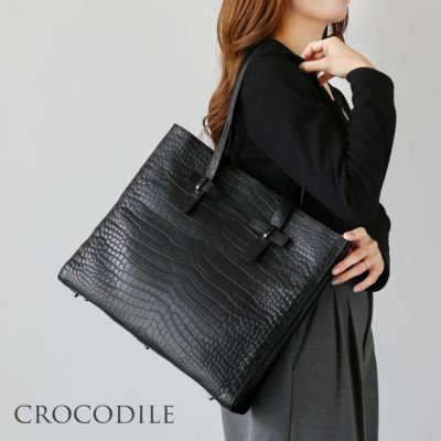 クロコレザー　 黒 ハンドバッグ クロコダイル レザーバッグ 2WAY メンズ/レディース ブラック AT