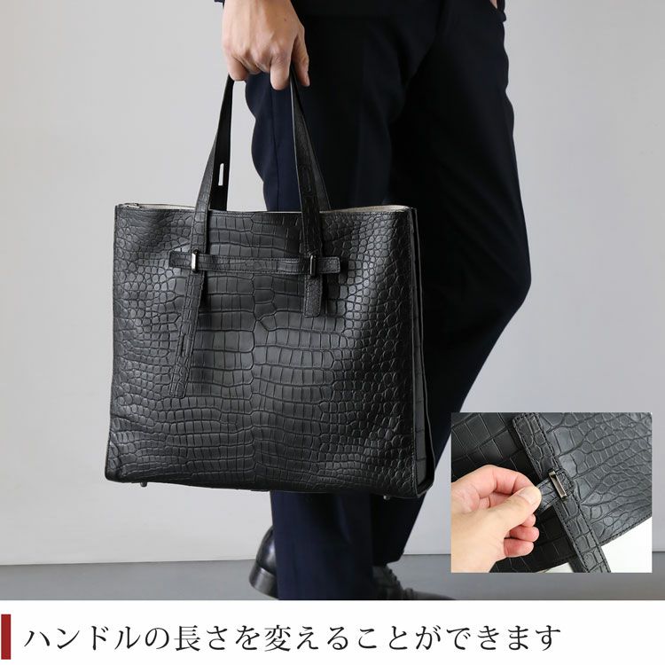 クロコダイルトートバッグマット加工ポロサスクロコダイル本革バッグメンズワニスモールクロコダイル肩掛け(06001875-mens-1r)