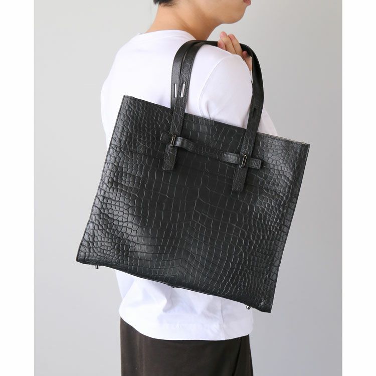 クロコダイルトートバッグマット加工ポロサスクロコダイル本革バッグメンズワニスモールクロコダイル肩掛け(06001875-mens-1r)