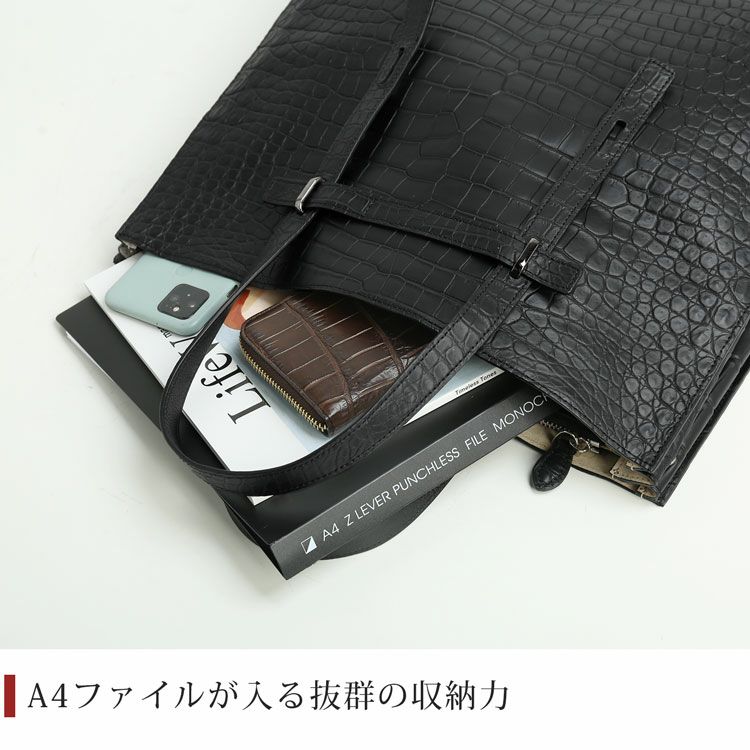 クロコダイルトートバッグマット加工ポロサスクロコダイル本革バッグメンズワニスモールクロコダイル肩掛け(06001875-mens-1r)