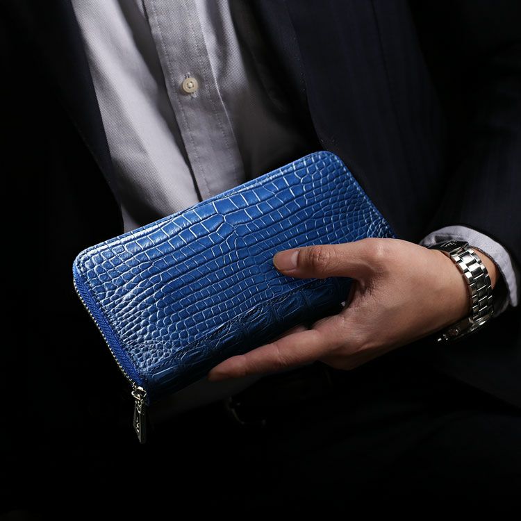 藍染めナイルクロコダイルラウンドファスナー長財布