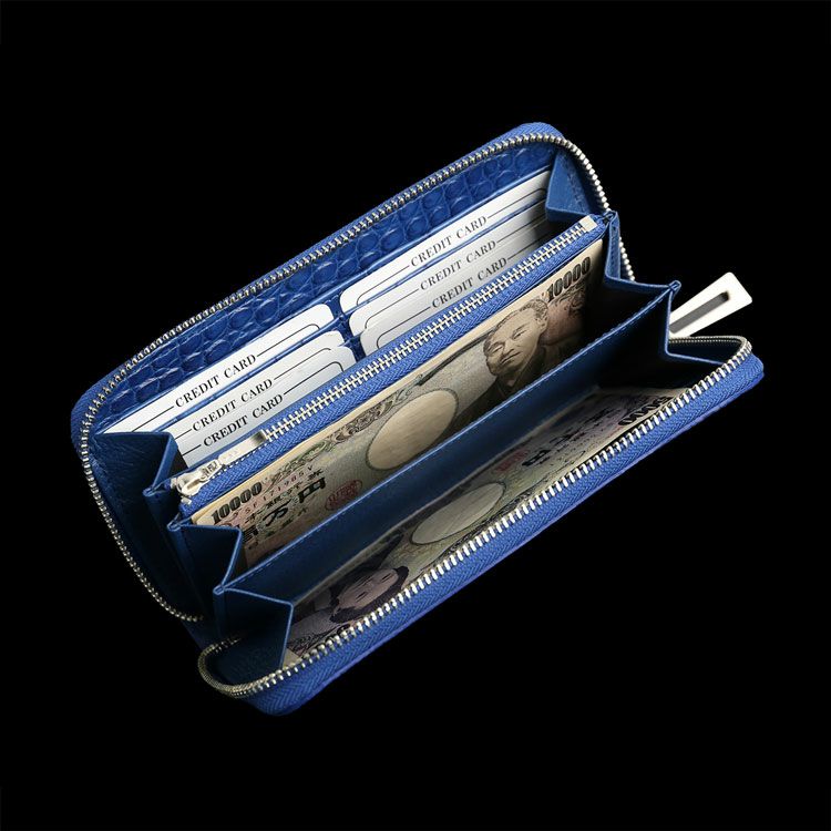 藍染めナイルクロコダイルラウンドファスナー長財布