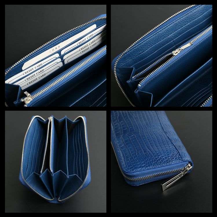 藍染めナイルクロコダイルラウンドファスナー長財布