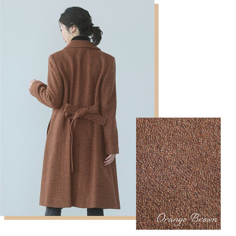 ステンカラーコートウール混レディースロングアウター秋冬ジャガード