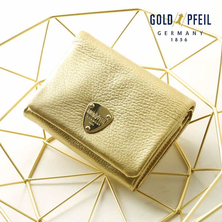折り財布レディース本革ブランドゴールドカラー牛革財布