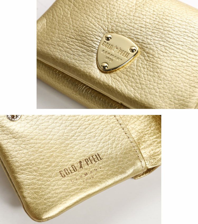 折り財布レディース本革ブランドゴールドカラー牛革財布