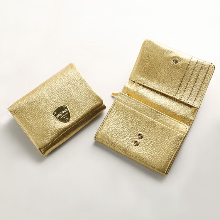 折り財布レディース本革ブランドゴールドカラー牛革財布