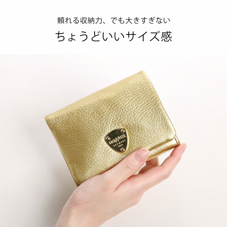 折り財布レディース本革ブランドゴールドカラー牛革財布