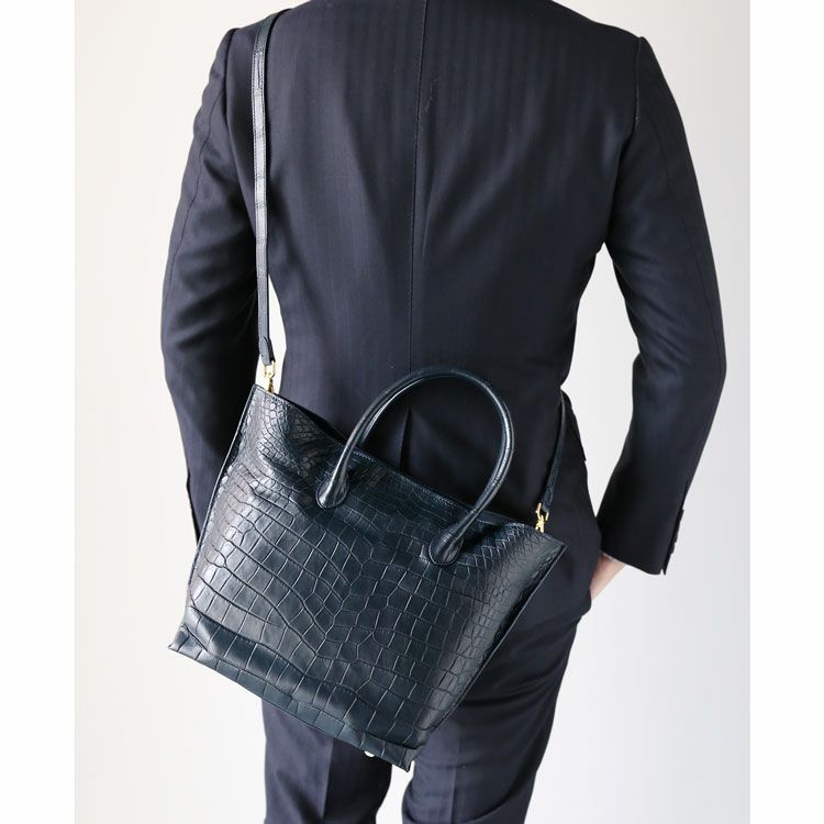 クロコダイルマットイタリア鞣しハンドバッグメンズ2wayショルダー肩掛け斜め掛け本革