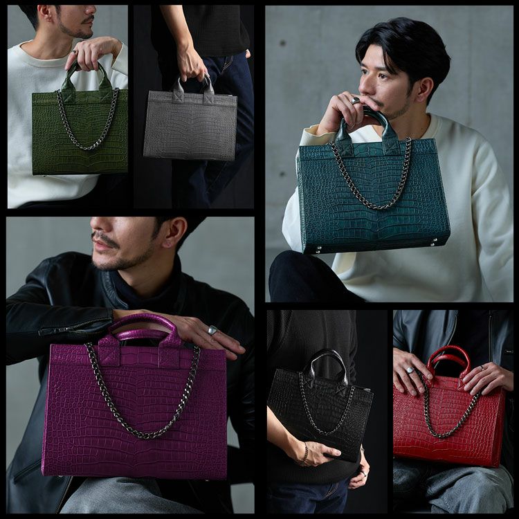 スモールクロコダイルチェーン付きトートバッグ