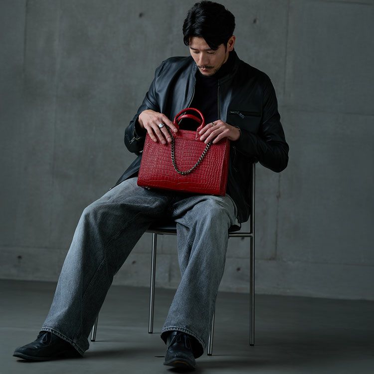 スモールクロコダイルチェーン付きトートバッグ