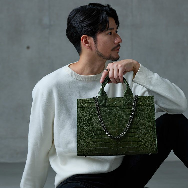 スモールクロコダイルチェーン付きトートバッグ