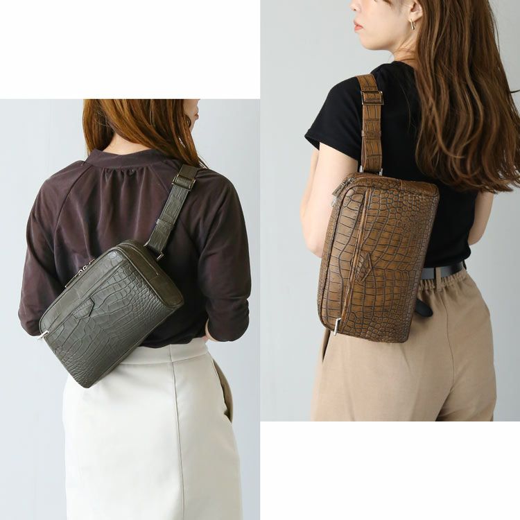 ナイルクロコダイルボディバッグマット加工目地染めメンズワニ本革ショルダーバッグ斜め掛けワンショルダー容量ななめ掛けボディバックかっこいいスタイリッシュ(06001918-mens-1r)