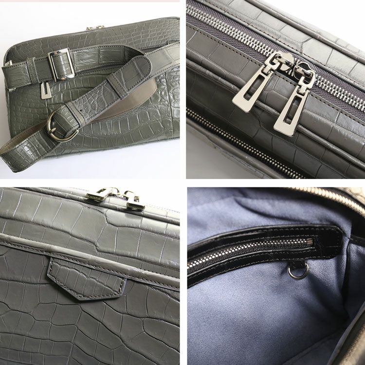 ナイルクロコダイルボディバッグマット加工目地染めメンズワニ本革ショルダーバッグ斜め掛けワンショルダー容量ななめ掛けボディバックかっこいいスタイリッシュ(06001918-mens-1r)