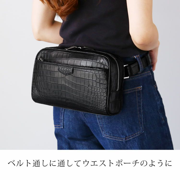 ナイルクロコダイルボディバッグマット加工目地染めメンズワニ本革ショルダーバッグ斜め掛けワンショルダー容量ななめ掛けボディバックかっこいいスタイリッシュ(06001918-mens-1r)