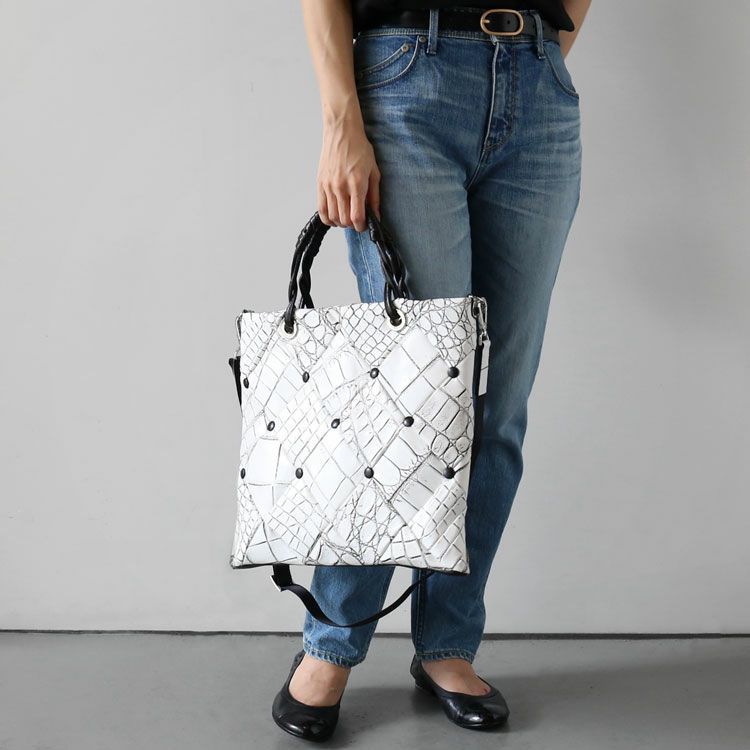 クロコダイルダイヤ柄編み込みデザイン2wayトートバッグ日本製JRAレディース