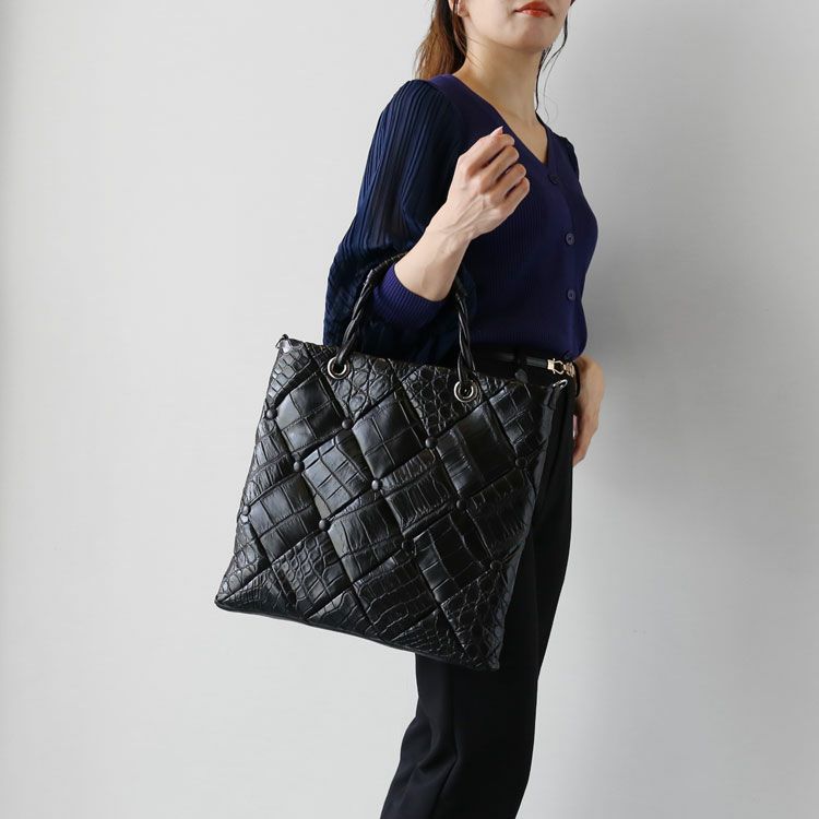 クロコダイルダイヤ柄編み込みデザイン2wayトートバッグ日本製JRAレディース